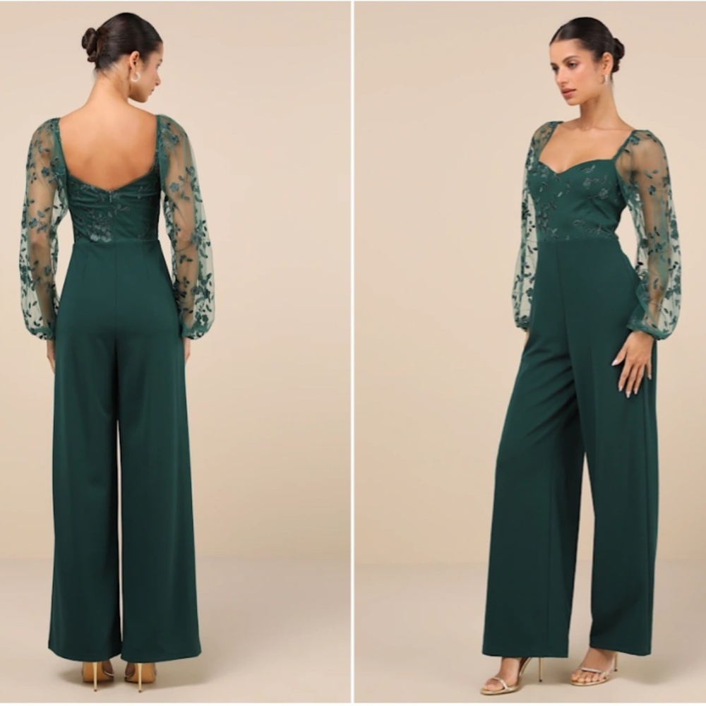 LULU's Sexy Chic Floral Wedding Formal Elegant Classy Long Sleeve Pantsuit - Picture 4 of 5